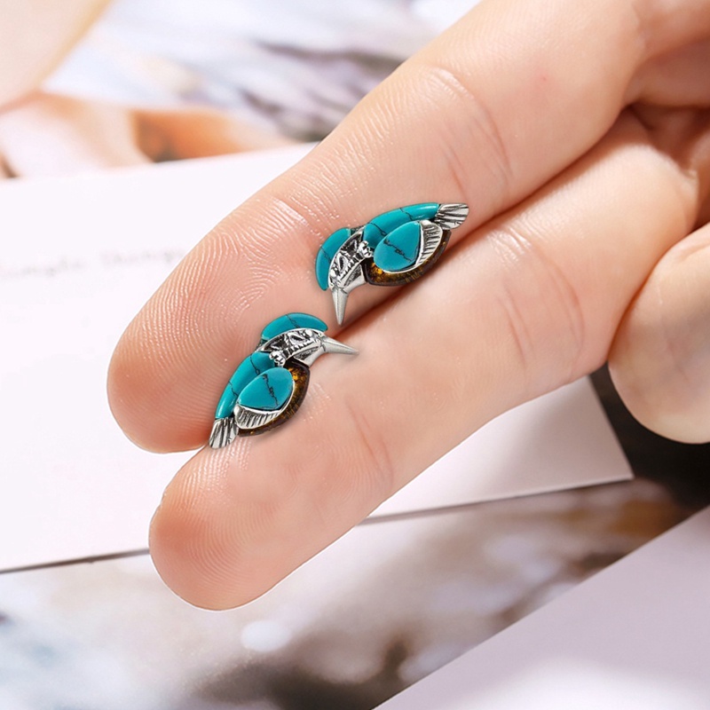 Vintage Gaya Alami Biru Turquoises Bird Wanita Anting Lucu Hewan Berbentuk Anting-Anting Aksesoris Pesta Perhiasan Hadiah