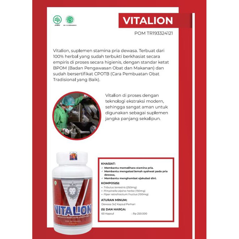 Vitalion Obat Herbal Pria, Penambah Stamina Pria, Penyubur Pria, Pengental Sperma, Program Hamil, Meningkatkan Kualitas Sperma Pria, VItalion isi 60 kapsul original BPOM Halal MUI Naturafit