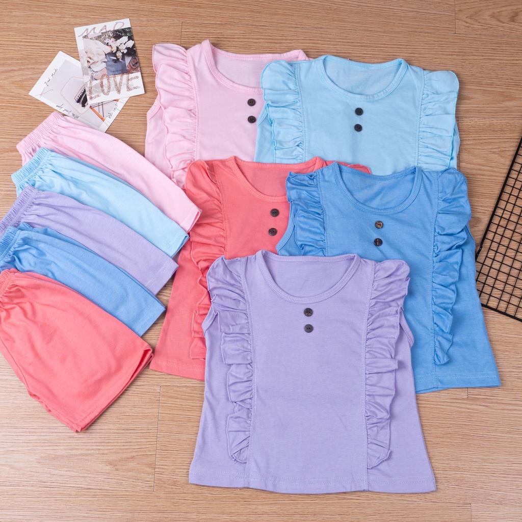 LS 1.102 - Setelan Baju Anak Vivi Atasan Bawahan Anak Perempuan Batita Kancing Ruffle Lucu