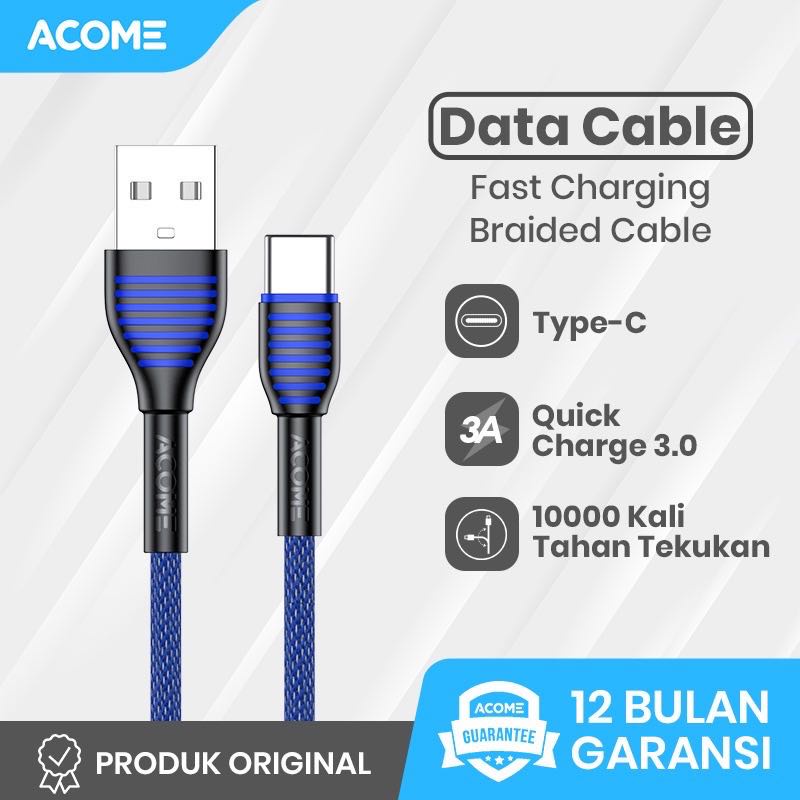 Kabel Data Type-C ACOME ASC010 Fast Charging Garansi Resmi 1 Tahun