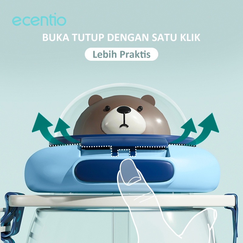 ecentio botol minum anak sekolah Tritan tali panjang 650ml/tumbler portable karakter animal beaer/BPA FREE