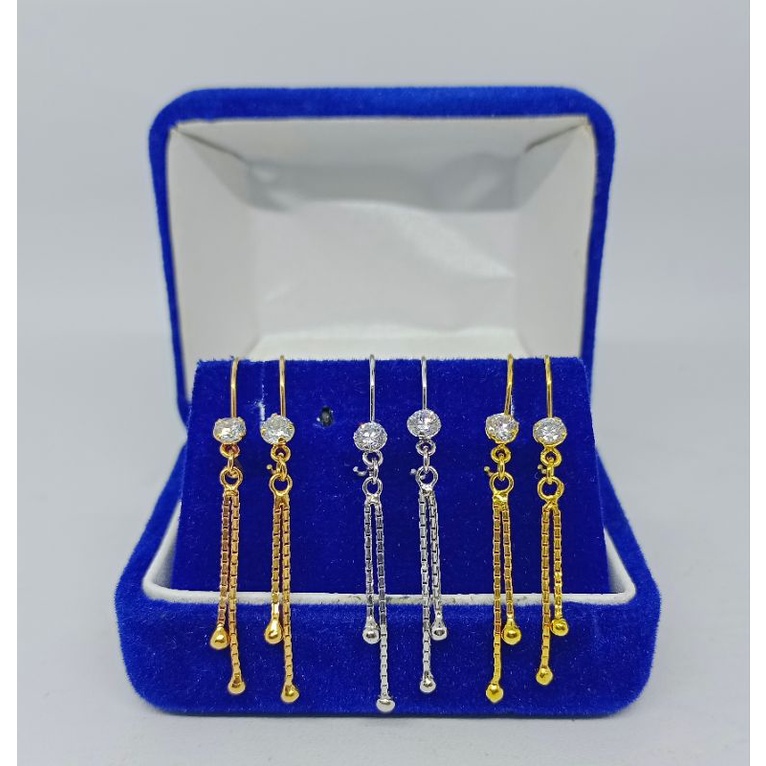 anting model kait mp 1+2 rumbay itali bandul ujung-perak asli silver 925 lapis emas-perhiasan fashion wanita terbaru