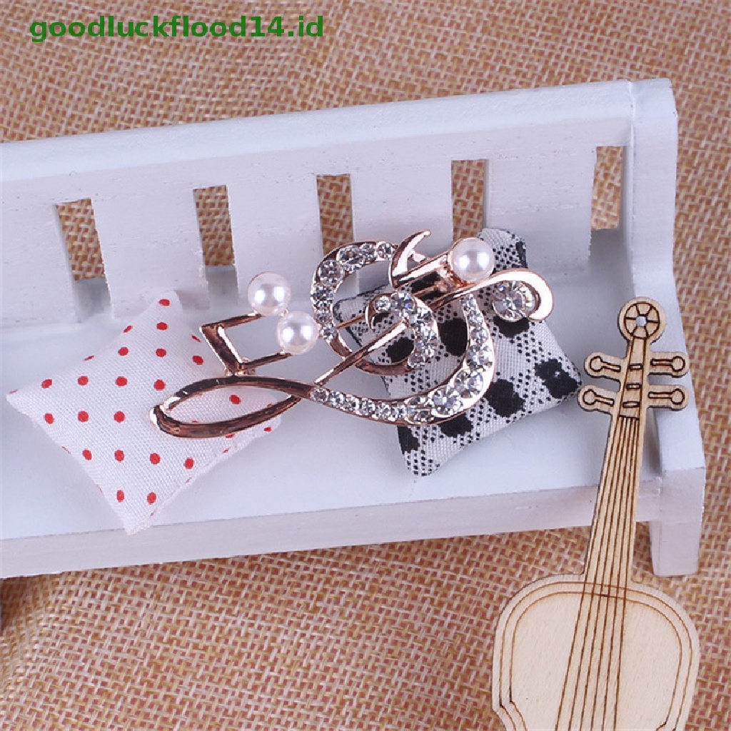 [GOOGFOUR] Wanita Elegan Musik Note Berlian Imitasi Mutiara Bros Indah Bros Fashion Perhiasan [TOP]