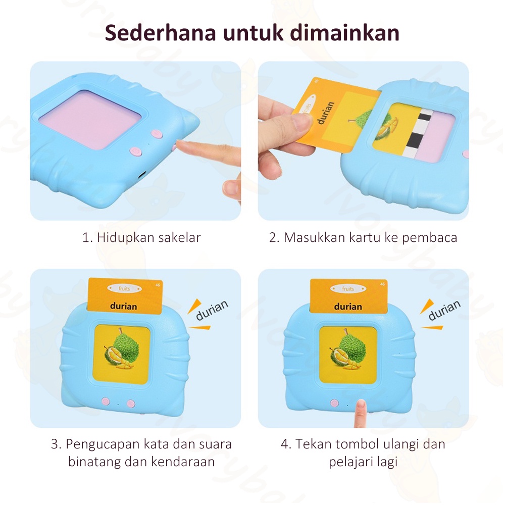 Ivorybaby Mainan edukasi flashcard Audio flash card anak bersuara Inggris Card early education device