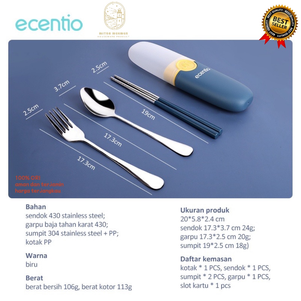 ECENTIO ALAT MAKAN SET FREE WADAH ISI 2 / 3 PCS STAINLESS STEEL SENDOK GARPU SUMPIT 1 SET