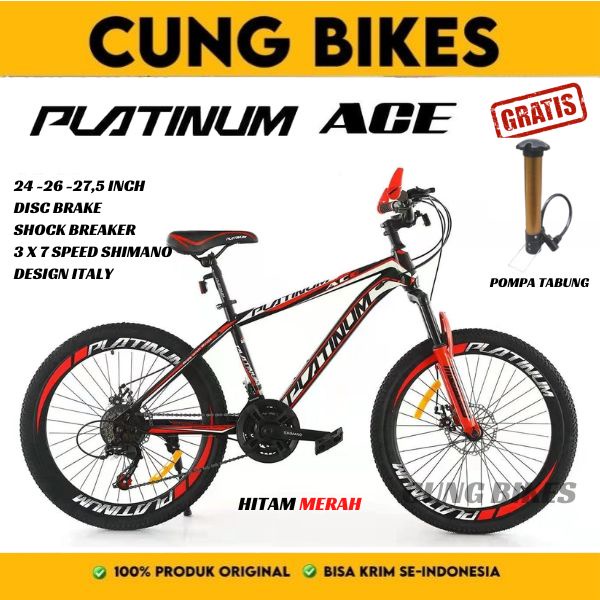 Sepeda gunung MTB 24 26 27.5 Inch PLATINUM ACE Velg Tinggi Double disc brake