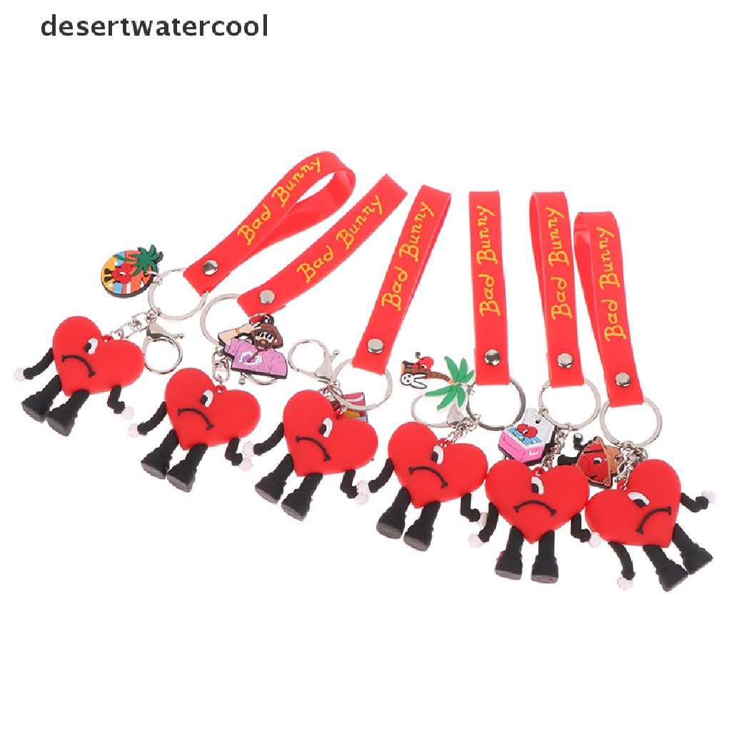 Deid 3D Bad Bunny Karet Gantungan Kunci Lucu Merah Bentuk Hati Keyring Key Chains Pendant Martijn