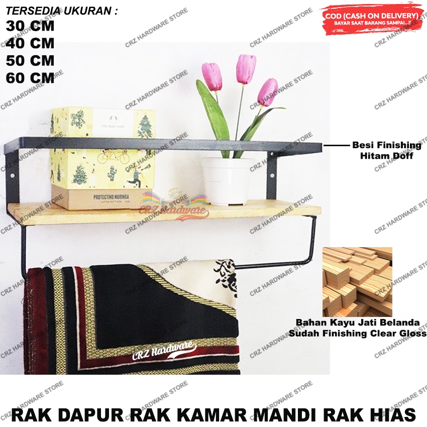 Rak Dinding Gantung Tempel Kamar Mandi Rak Dapur Ambalan Kayu dan Besi