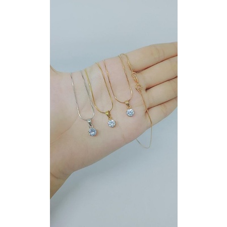 kalung rantai kasandra bulat+liontin solitaire mp/perak asli silver 925 lapis emas/perhiasan fashion wanita terbaru