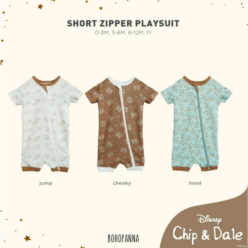 Bohopanna Short Zipper Playsuit 0-1 Tahun Romper RIB Zipper Chip n Dale Disney Series CBKS