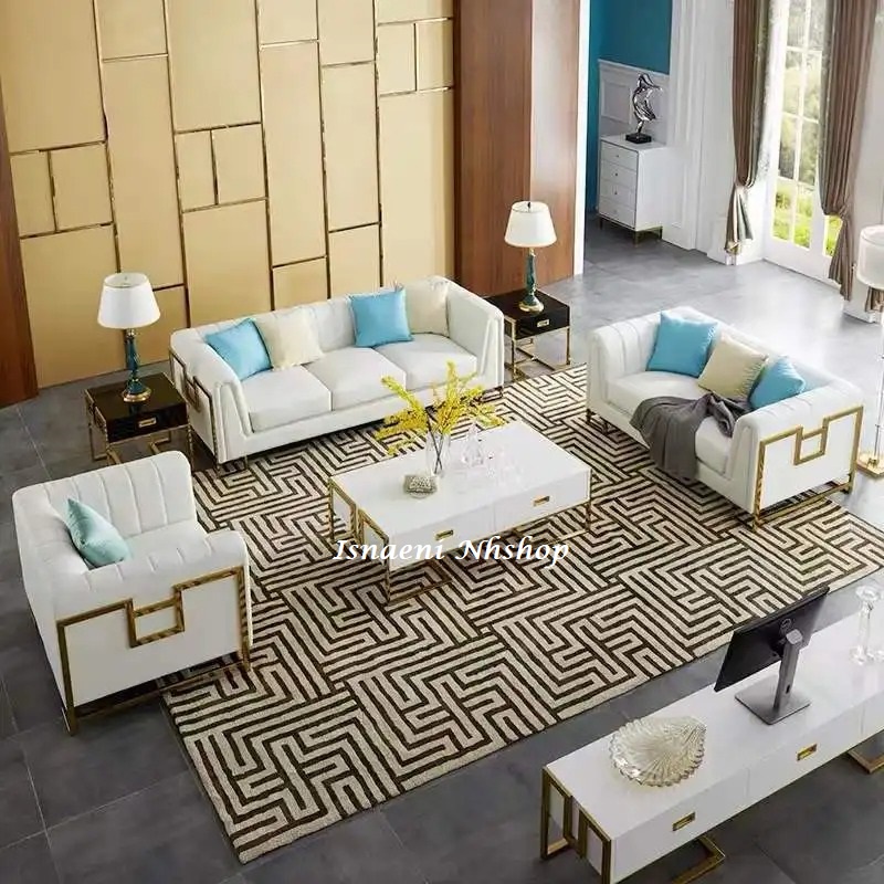 Modern Set Sofa Ruang Tamu Mewah/Set Sofa Modern Frame Gold Besi Hollow Mewah-BERGARANSI