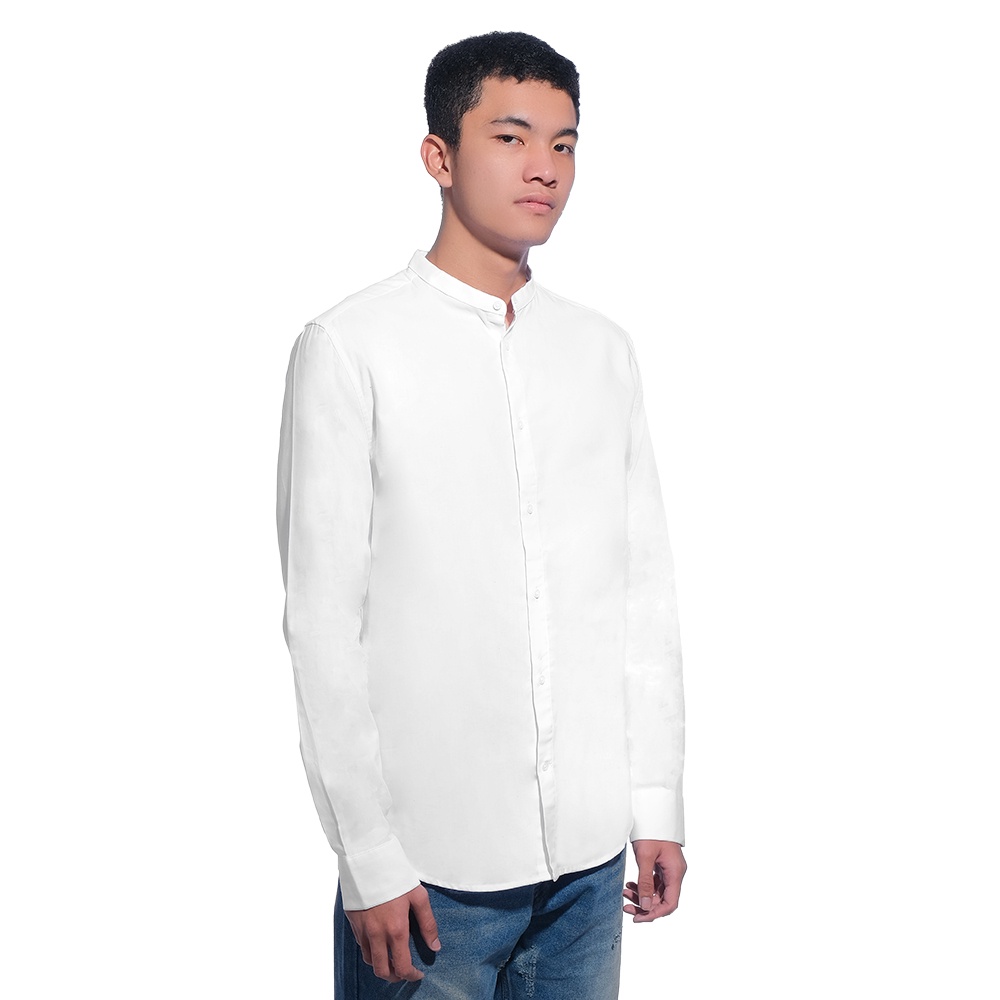 H&amp;M Slim Fit Grandad Long Sleeve Shirt White