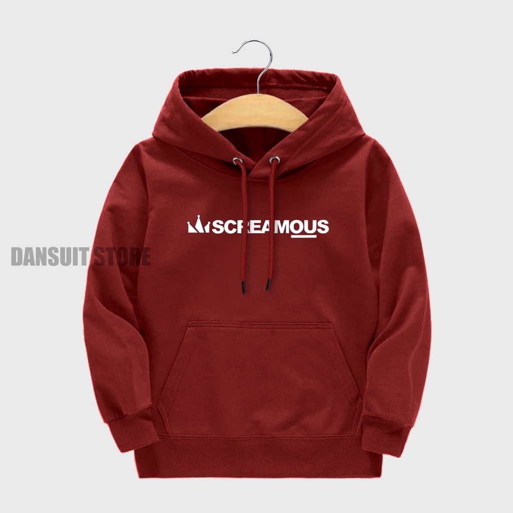 Sweater Hoodie Anak Laki-laki Perempuan Usia 4-13 Tahun Hoodie Anak Motif Sablon SCREAMOUS Logo Bahan Tebal Premium