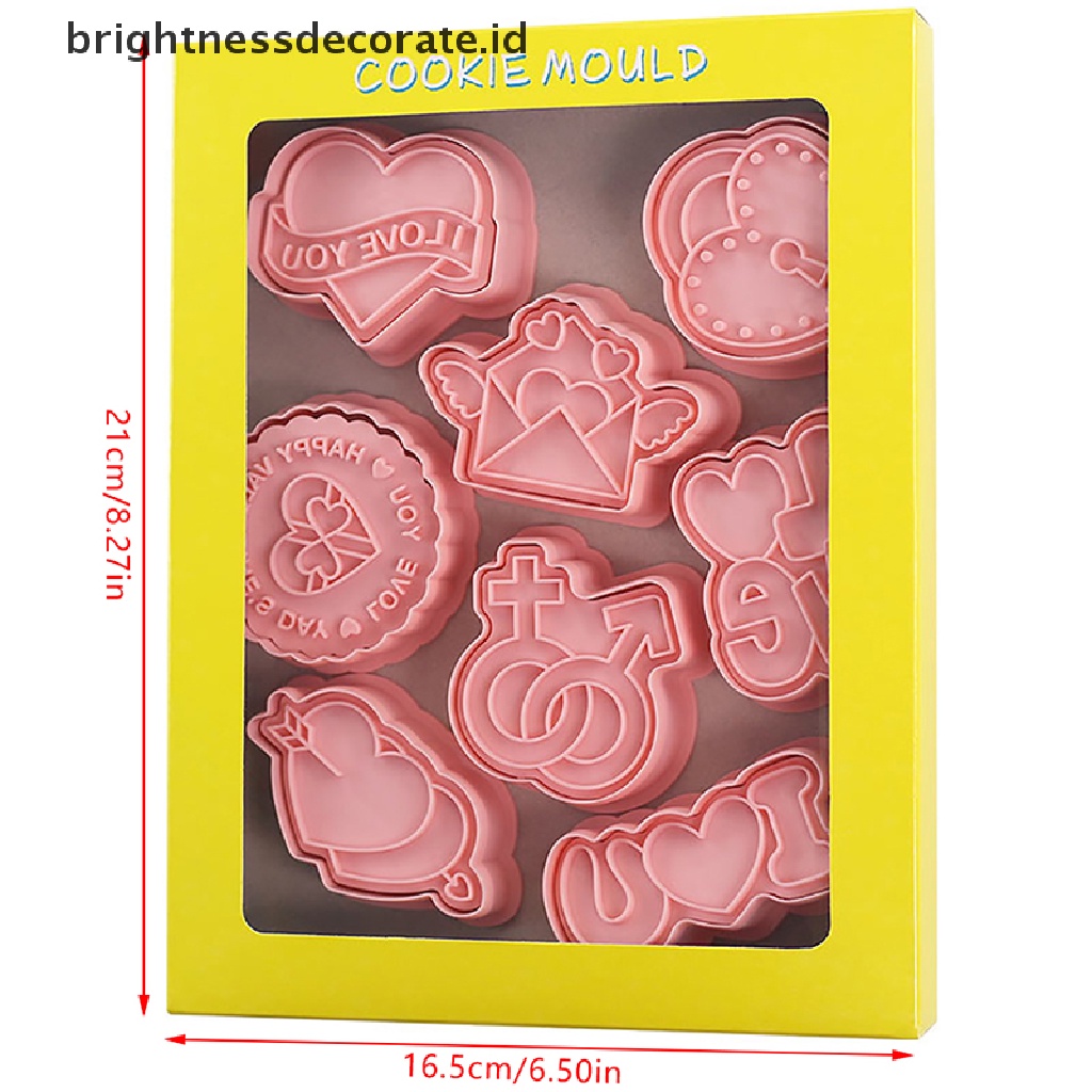 [Birth] 8pcs 3D Valene's Day Cookie Cutters Biscuit Mold Cetakan Kue Kering Stamp Dekorasi Pesta Alat Baking [ID]