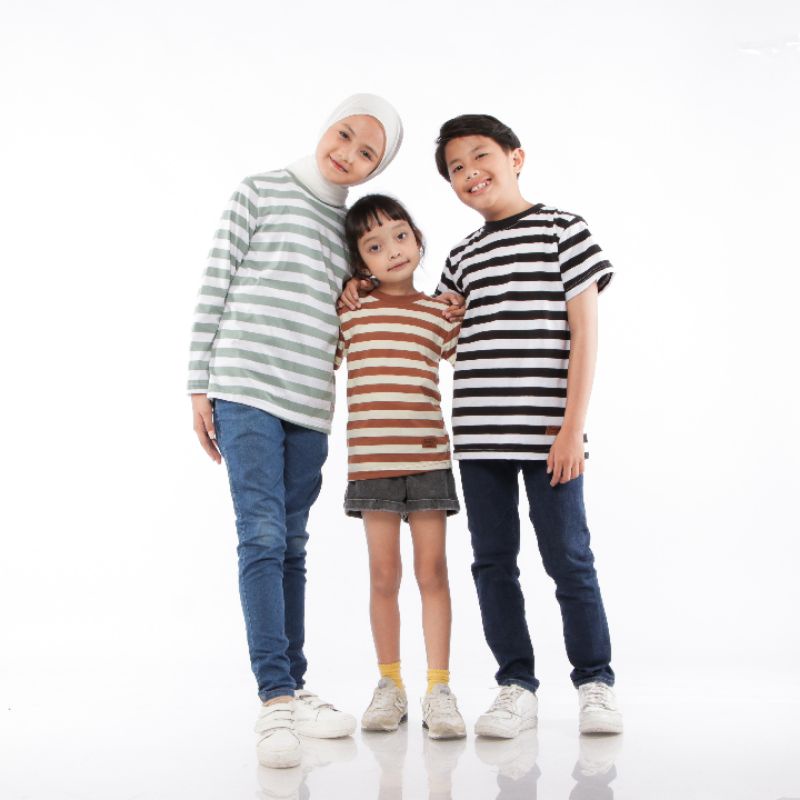 Atasan Baju Kaos Anak Strip Lengan Panjang Dan Pendek Unisex Terbaru 3 Sampai 14 Tahun