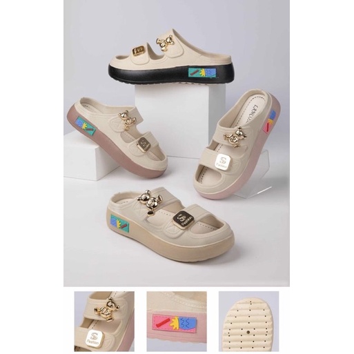 COUPLE SANDAL JELLY WANITA DEWASA DAN ANAK PEREMPUAN IMPORT LIST SLOP JIBBITZ TEDDY FASHION