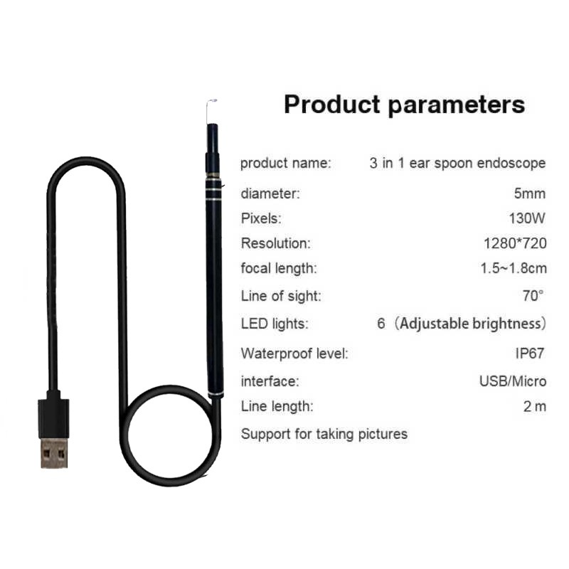 Pembersih Telinga Korek Kuping Kamera Endoscope 3 in 1 with 6 LED Support Android PC Laptop