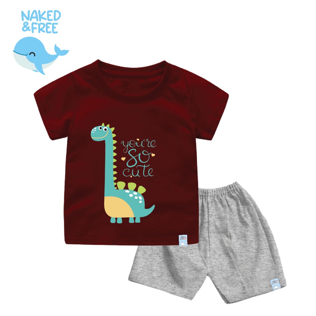 Naked &amp; Free Kaos Setelan Bayi &amp; Anak Baby Dinosaurus - Bahan Katun Combed 30s Lembut &amp; Nyaman