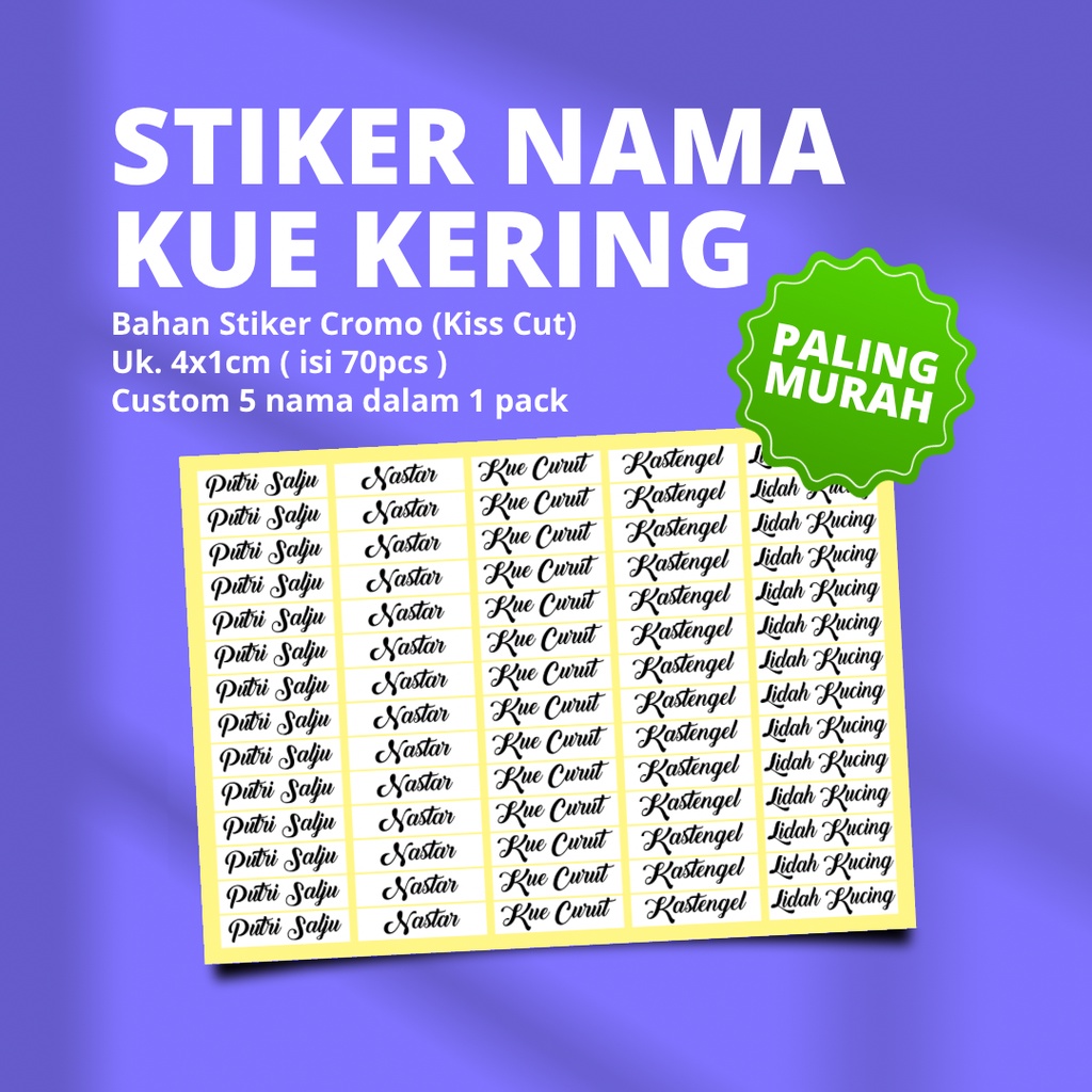 

STIKER NAMA KUE KERING / LABEL KUE KERING ( 1 x 4 cm isi 70pcs ) | SUN PRINTING