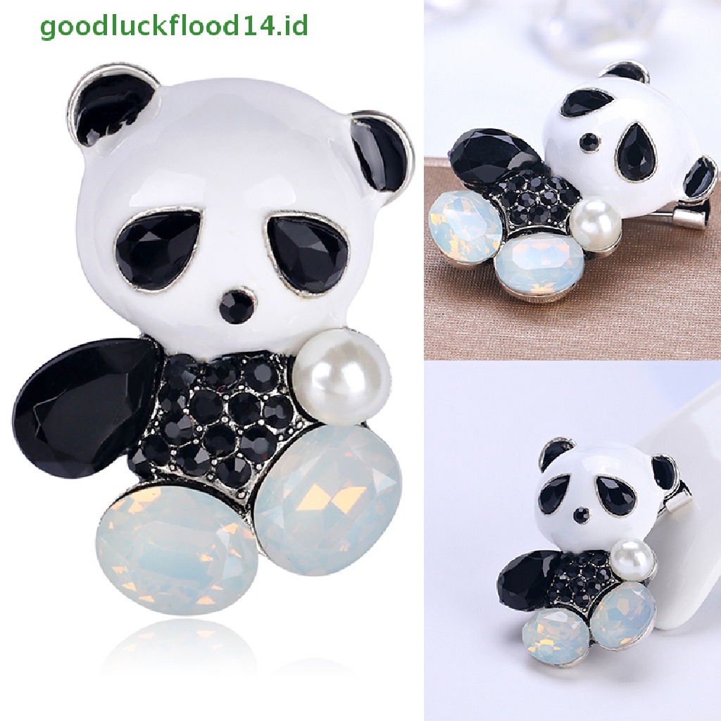 [GOOGFOUR] Fashion Pernikahan Pengantin Kristal Enamel Hewan Panda Korsase Perjamuan Bros Pin [Atas]