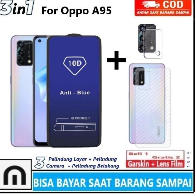 Promo Paket 3in1 Tempered Glass Anti Blue Light Oppo A95 4G A95 5G A74 4G Full Cover Anti Radiasi Ca