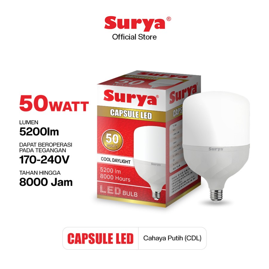 Lampu LED Surya Capsule New 28/36/42/50 Watt Putih Cool Daylight Original