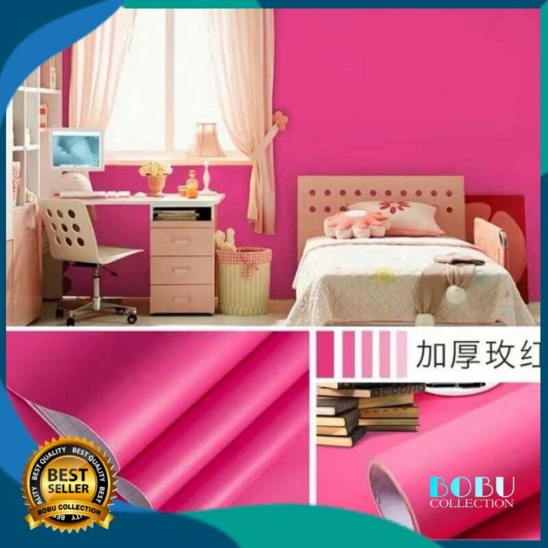 Wallpaper Sticker Dinding Motif Polos Pink Tua 45cm x 5m Wallsticker Dinding Motif Polos Pink Tua