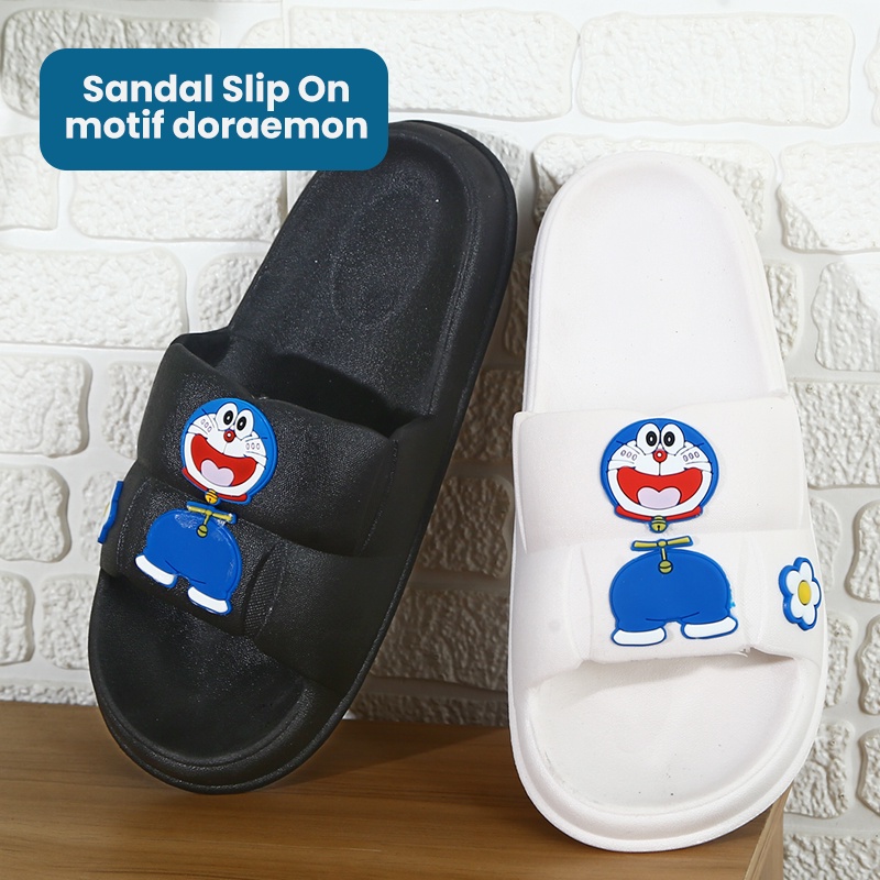 Mainland Sandal Slip On Wanita Model Doraemon Lucu Sendal Rumahan Nyaman Kekinian HSN140