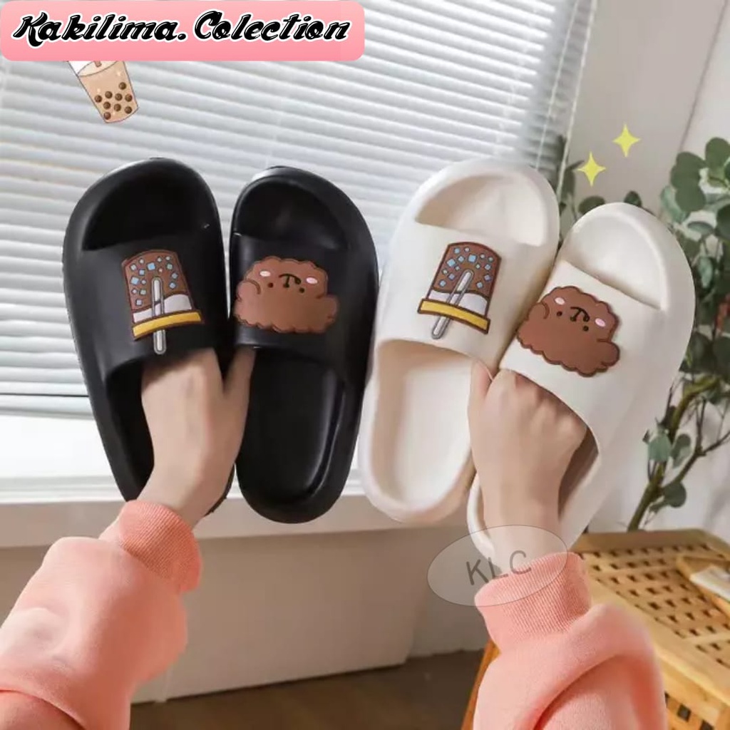 Sandal karet jelly wanita slop boba perempuan kekinian