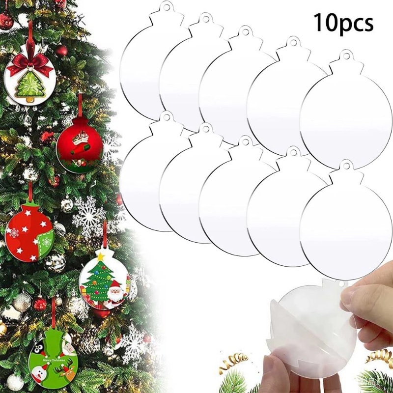 10pcs Pack Tag Liburan Dekorasi Akrilik Bening Bulat Disc Writable Hias Liontin Natal Ulang Tahun Tahun Baru Dekorasi Xmas Pohon Kunci Tas Sekolah Hiasan Gantung DIY Craft