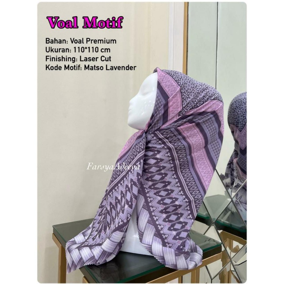 Segi empat Denai Hijab Voal Denay Segi empat motif printing premium hijab MOTIF Matso Lavender