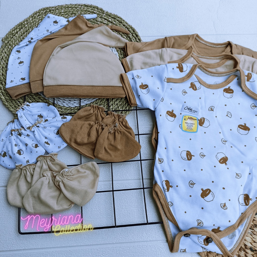 Jumper Bayi Topi Sarung Tangan dan Sarung Kaki SARTAKI Bayi Baru Lahir Paket Gift Set Seri Coklat