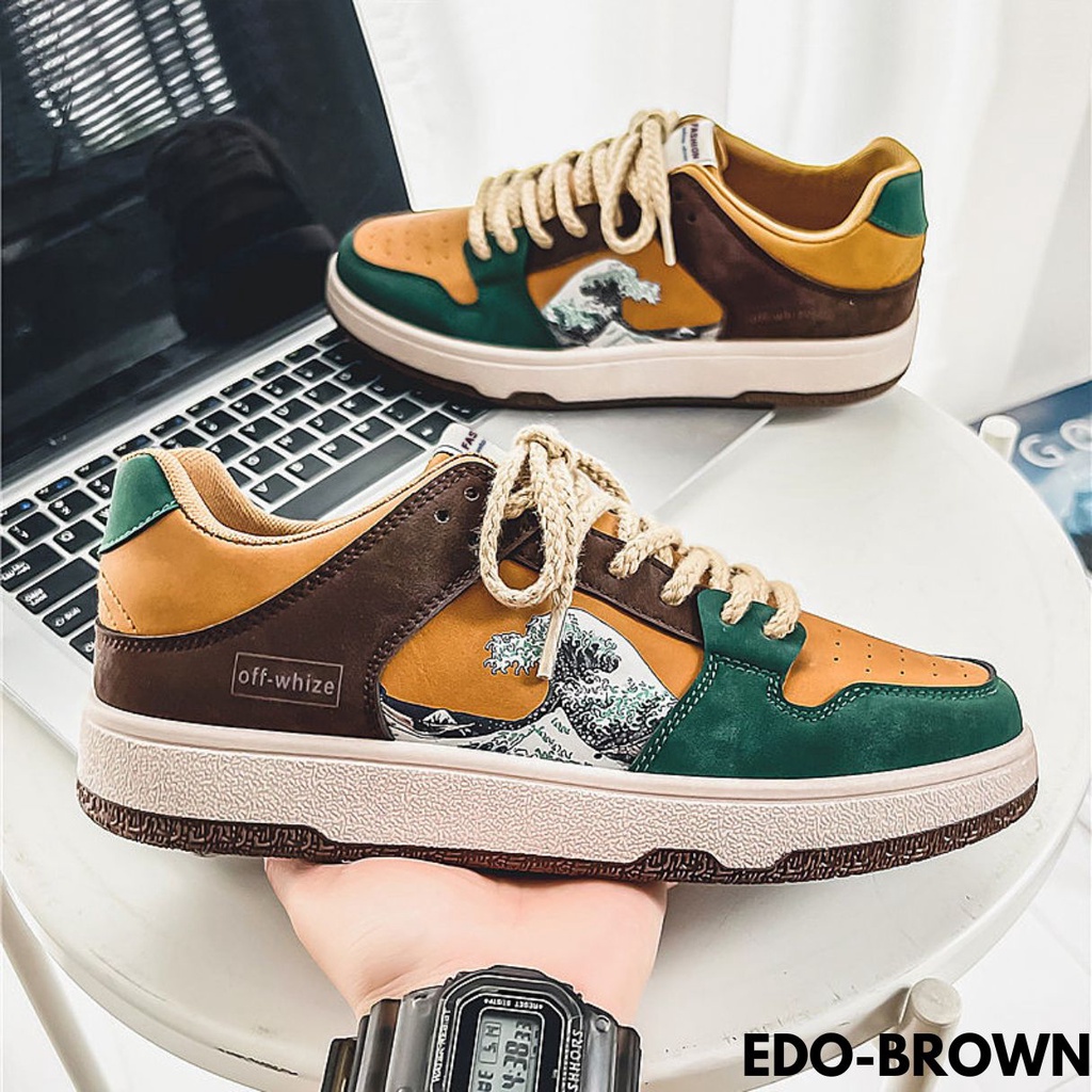 SEPATU SNEAKERS PRIA KEKINIAN MOTIF WAVE COMBI WARNA KECE BAHAN PU IMPORT EDO