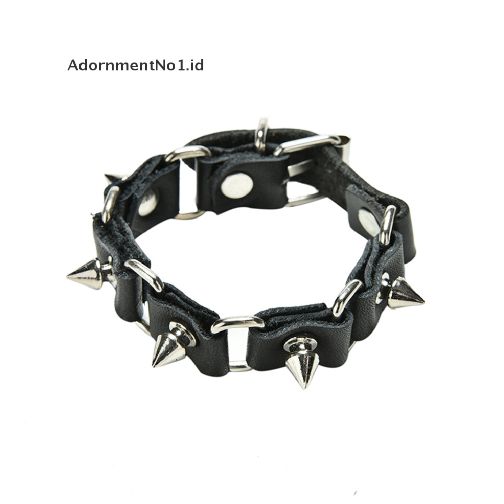 [AdornmentNo1] 1x Gothic Metal Cone Stud Spikes Rivet Leather Wristband Bangle Cuff Bracelet [ID]