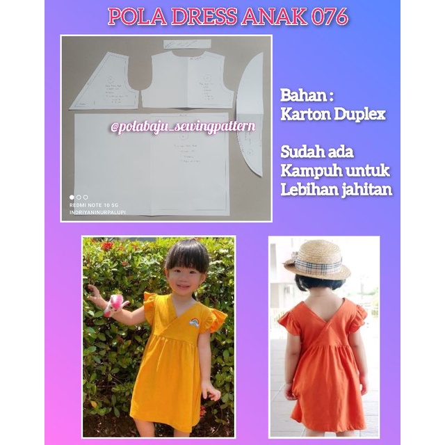 POLA DRESS KIMONO ANAK 076 - Pola Baju dress anak  - Pola Instan Produksi baju anak - Sewing pattern