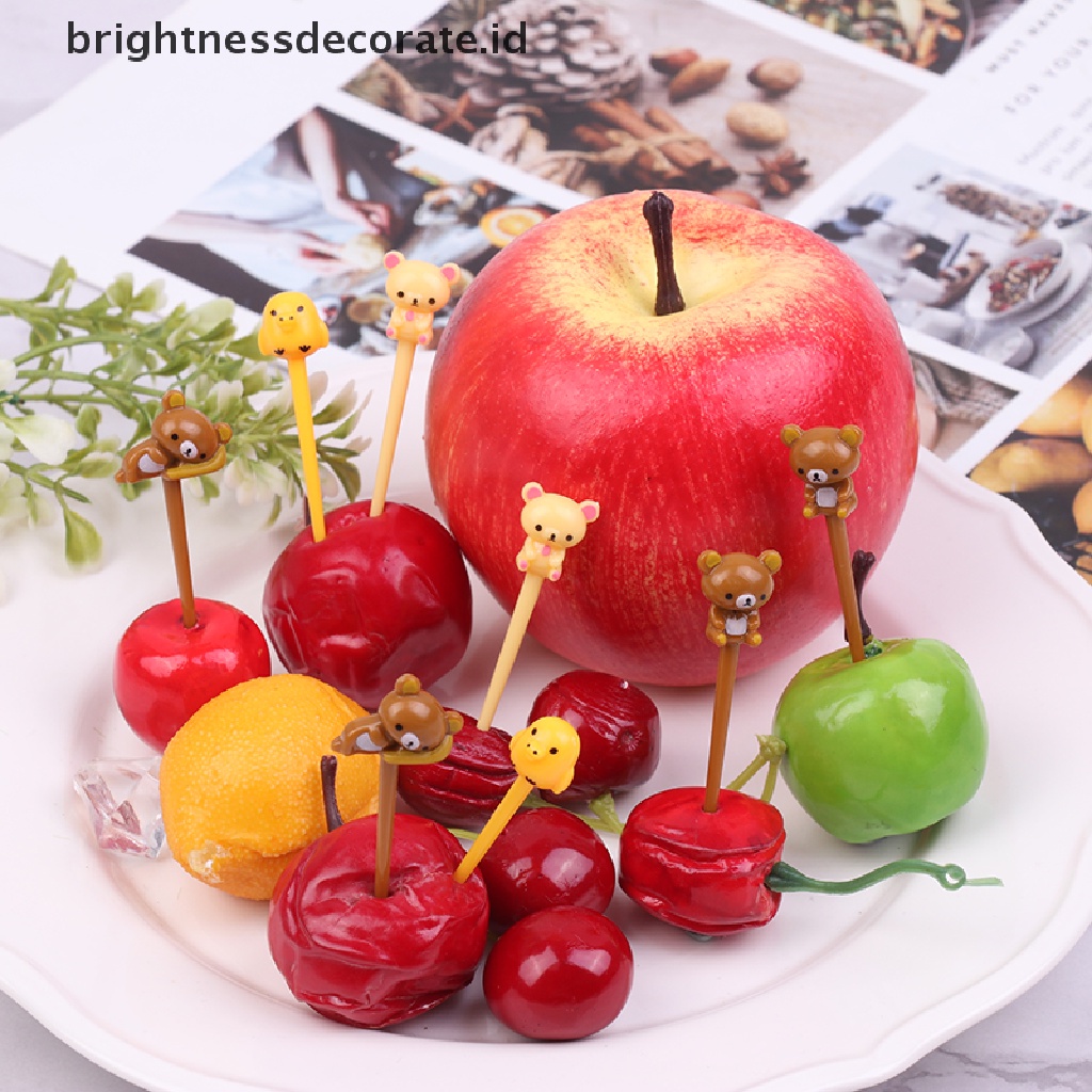 [Birth] 8pcs/set Lucu Kartun Beruang Garpu Buah Anak Snack Dessert Picks Tookpick [ID]