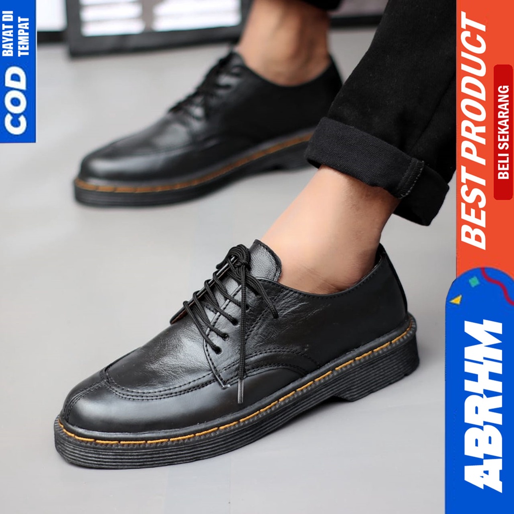 Sepatu Formal Pantofel Docmart Pria Kulit Asli Kerja Hitam Abrhm FAUNA