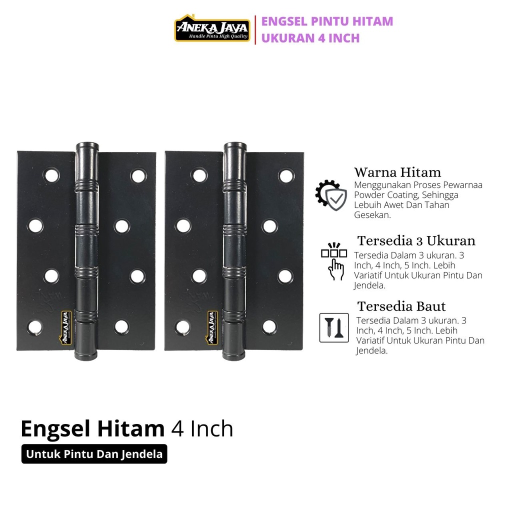 Engsel Tebal Pintu Rumah Kamar Hitam Doff Ukuran 4 inch 5 inch