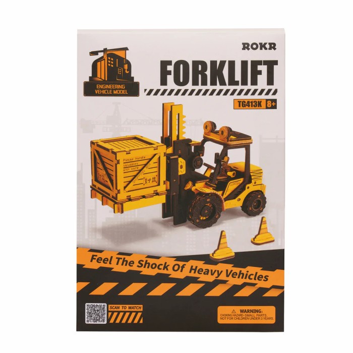 ROLIFE Robotime ROKR Forklift Engineering Vehicle 3D Wooden Puzzle TG413K Hobby And Toy Collection