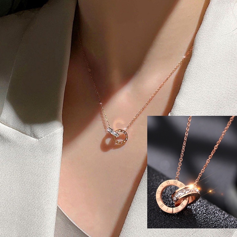 Kalung Titanium Rose Gold Kalung Wanita Aksesoris Wanita