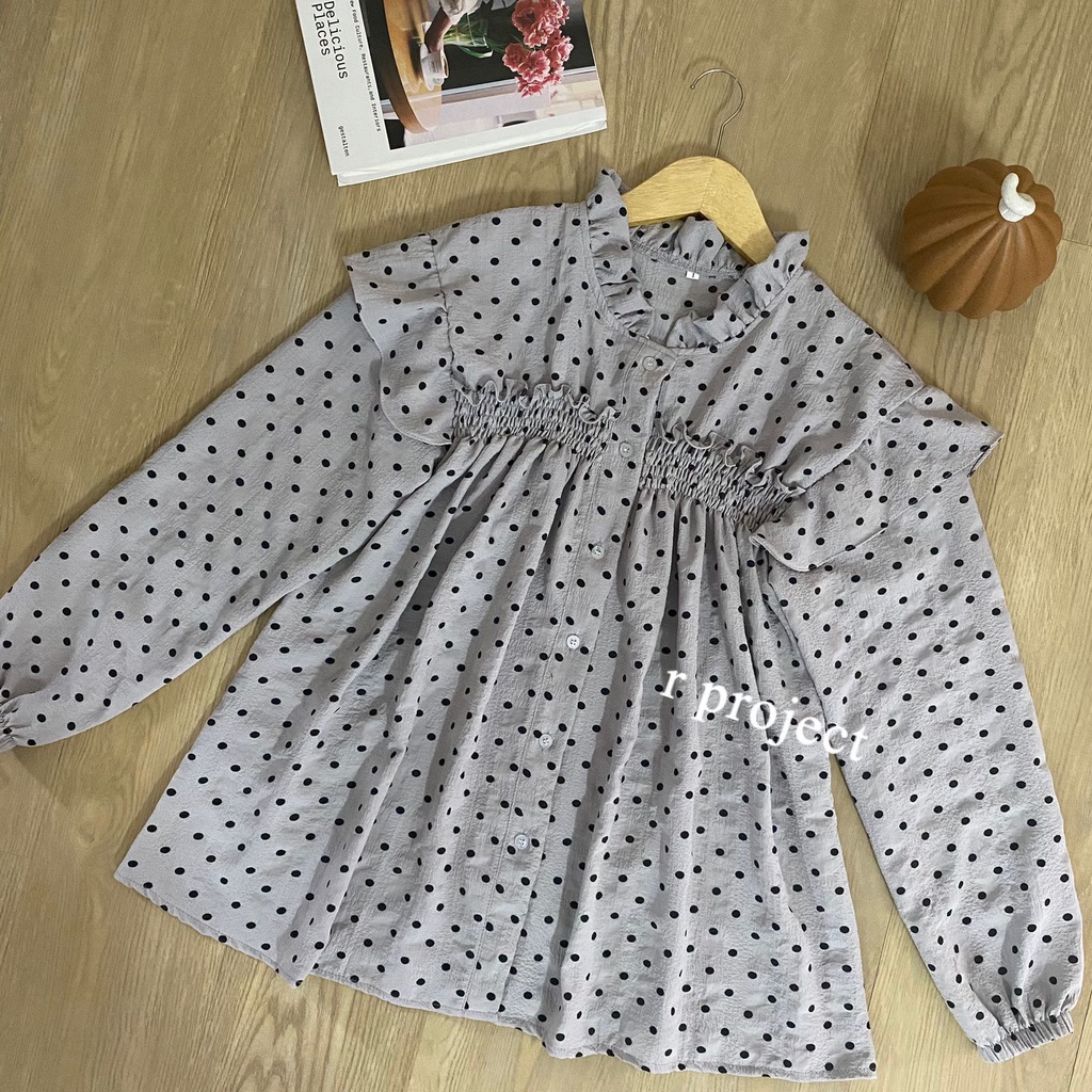 LD 130 104 | Polka blouse | Atasan wanita Bahan crinkle murah original by r_project