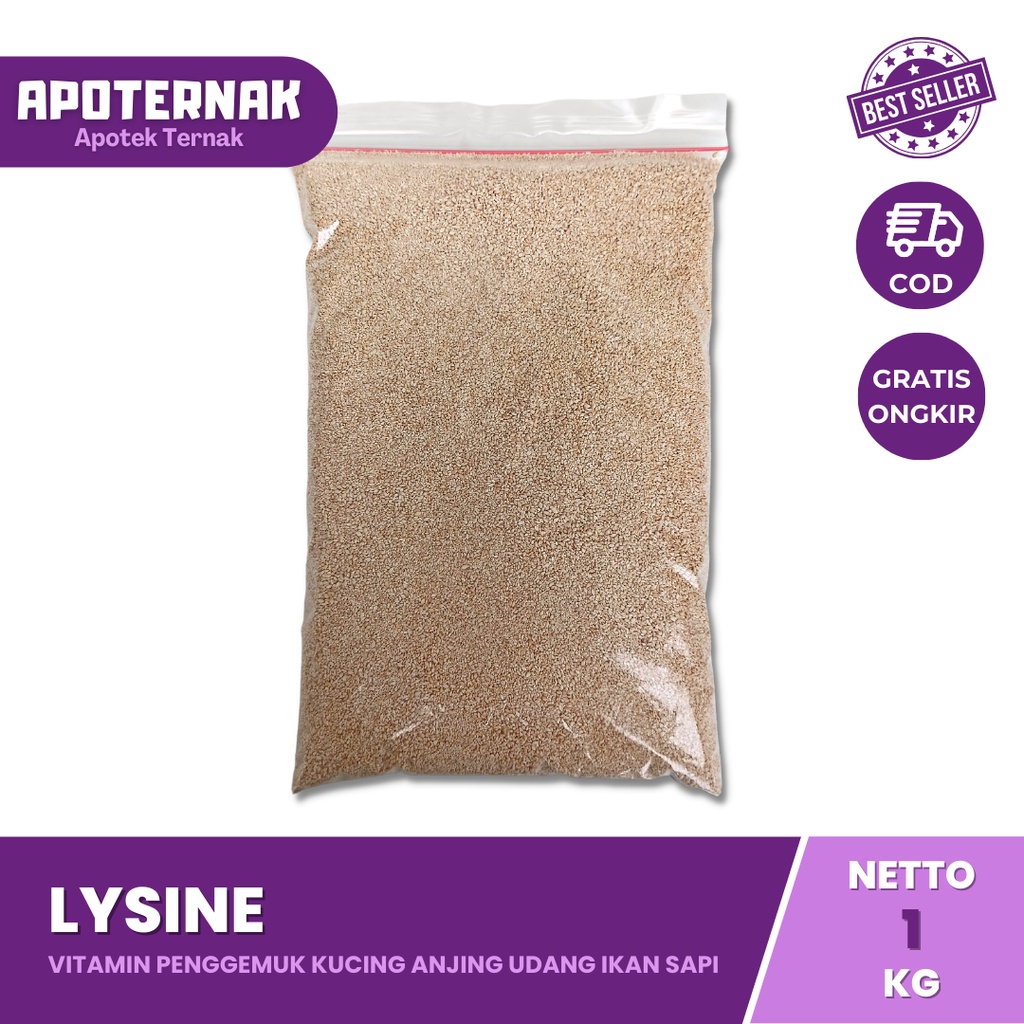 LYSINE 1 Kg 500gr 250 gr LISIN LYSIN LISINE LEUSIN SUPLEMEN VITAMIN PENGGEMUK KUCING ANJING UDANG IKAN SAPI L-LYSINE Monohydrochloride