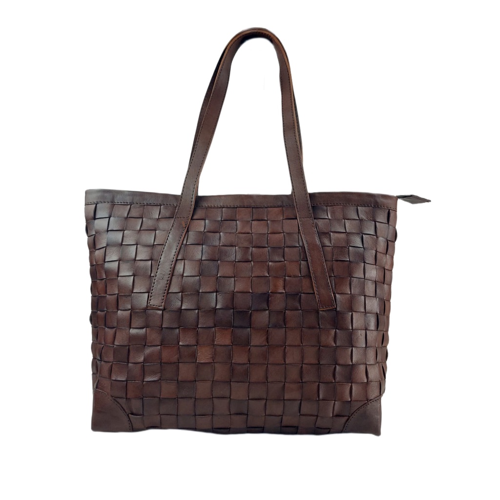 Tas Kulit Sapi Asli Murah Model Bottega Anyam Jepang Coklat Tua