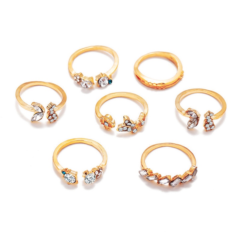 1set Bohemian Cincin Bersama Terbuka Berlian Diamond Bunga Kristal Ring