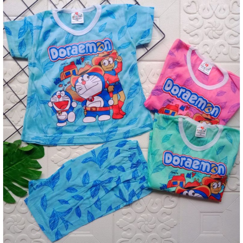 Baju Setelan harian celana pendek anak perempuan 1-5 tahun / setelan pendek anak cewek hello kitty doraemon lol