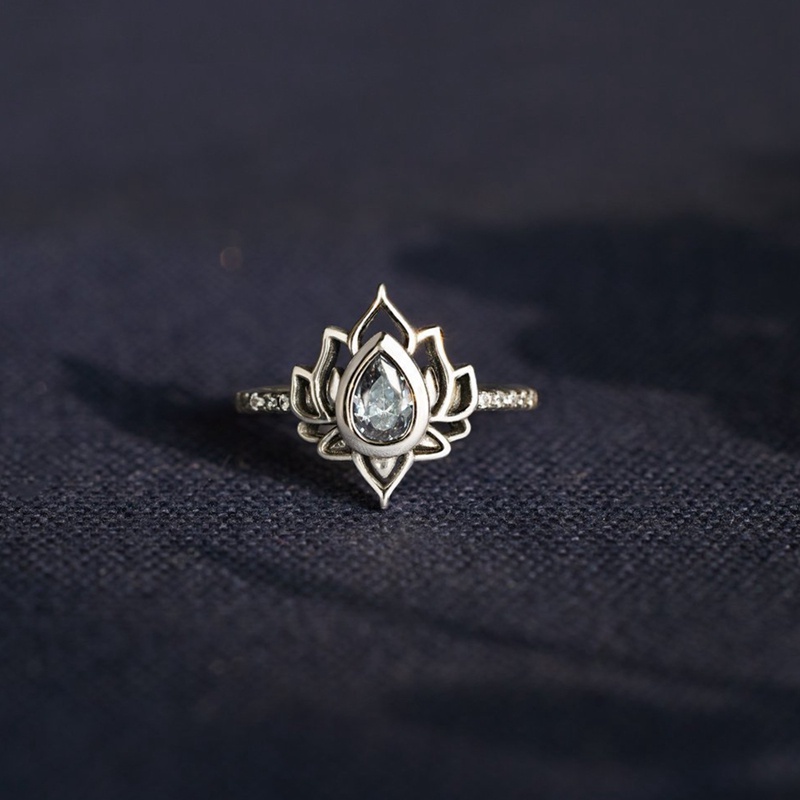 925 Sterling Perak Vintage Lotus Cincin Wanita Sederhana Tren Zirkon Kepribadian Kreatif Bosnian Cincin Fashion Perhiasan Hadiah