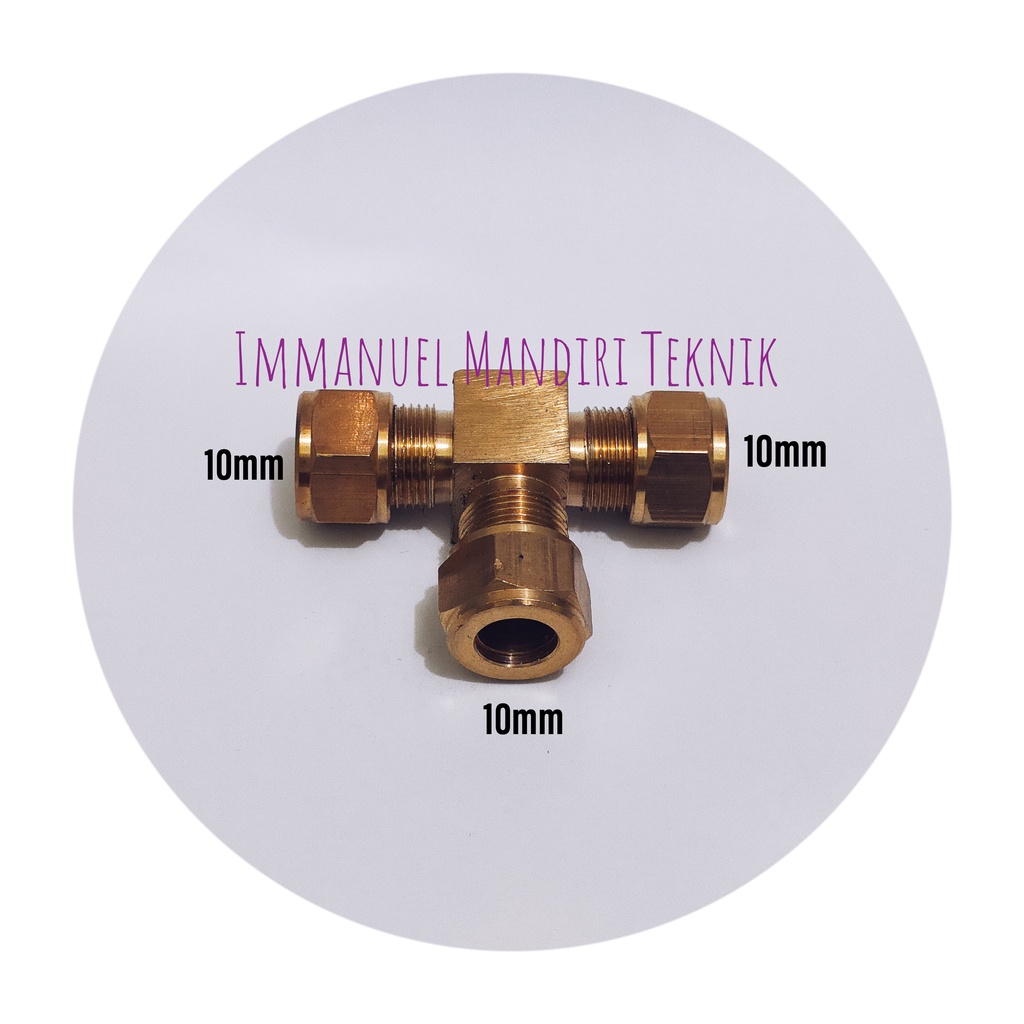 Tee connector 10mm / Tee Union 10mm / Tee Pipa Tembaga 10mm Kuningan