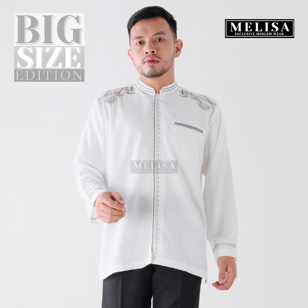 baju koko pria jumbo lengan panjang bahan poli katun warna putih tulang size 2XL 3XL 4XL