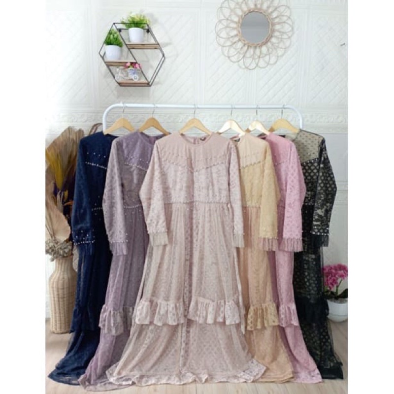 Gamis ozias revina tile umpak Gamis kondangan Dress Lebaran Remaja Kekinian Brokat Premium