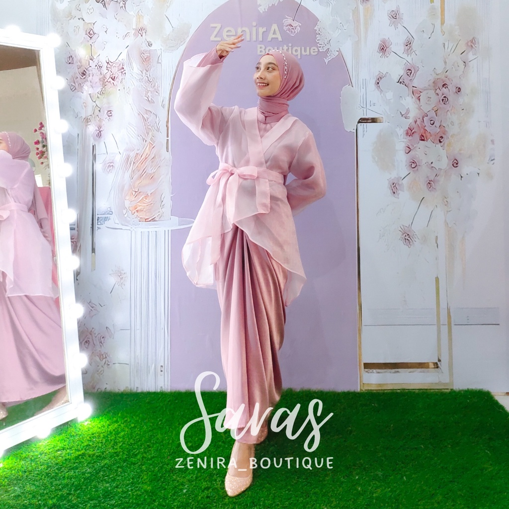 SARAS Baju Pesta Inner model draperi sepan dan Outer Organza model kimono / Dress Kondangan / Lamaran / Braidsmaids murah / Gamis remaja / wisuda / couple